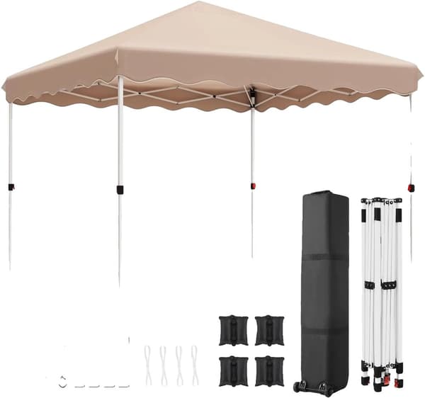 Pop Up Paviljong, Vattentät Tältmarkis, UPF50+ Solskydd 3x3m, Justerbar Höjd,Beige