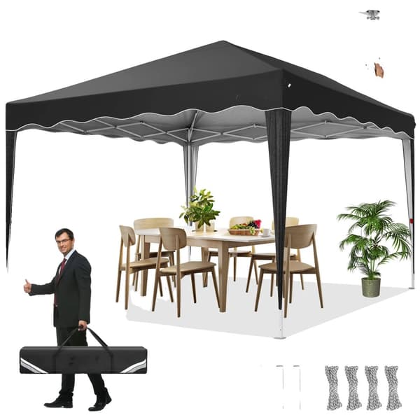 Gazebo, Justerbar Højde, Vandtæt, UV Beskyttelse,Sort