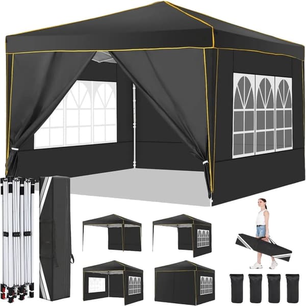 Folding Gazebo, Vandtæt, Nem Montering, Justerbar Højde,Sort