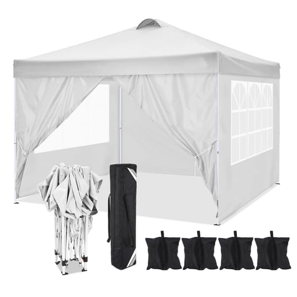 Fällbar Paviljong, 3 x 3 m, Vattentät, 4 Sidorväggar,Vit