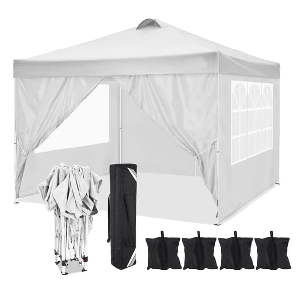 Fällbar Paviljong, 3 x 3 m, Vattentät, 4 Sidorväggar,Vit