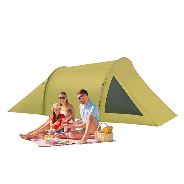 Familj campingtält, kupol, snabb automatisk öppning, två sovrum,Gul