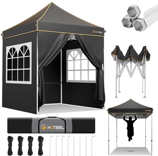 Pop Up Paviljong, 99% UV-blockering, Lätt att montera,2x2m, Svart