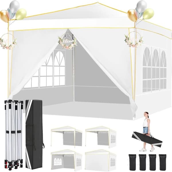 Folding Gazebo, Vandtæt, Nem Montering, Justerbar Højde,Hvid