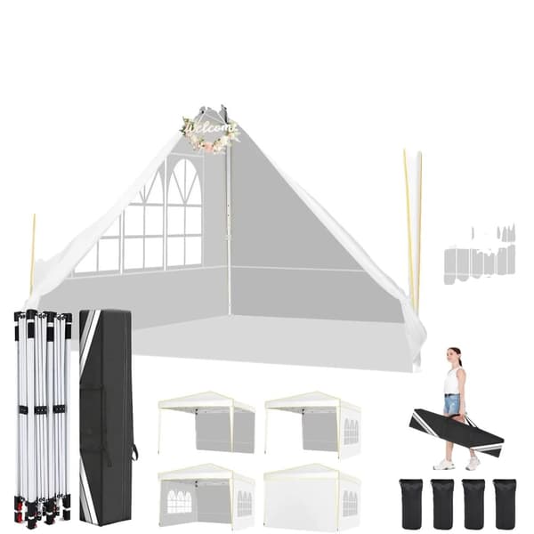 Folding Gazebo, Vandtæt, Nem Montering, Justerbar Højde,Hvid