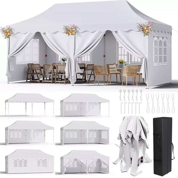 Foldbart Have Telt, 3x6 m, 6 Sidevægge, Fritstående,Hvid