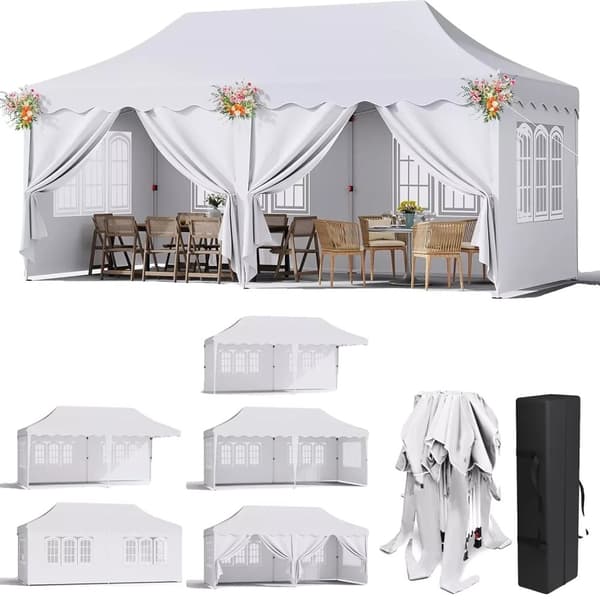 Foldbart Have Telt, 3x6 m, 6 Sidevægge, Fritstående,Hvid