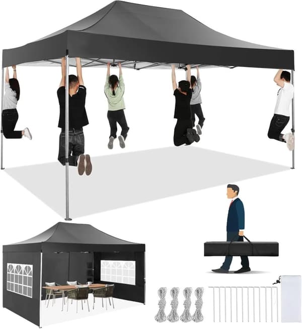 Pavillon, Vandtæt, Vindafvisende, Højdejusterbar,Sort, 3x4.5M