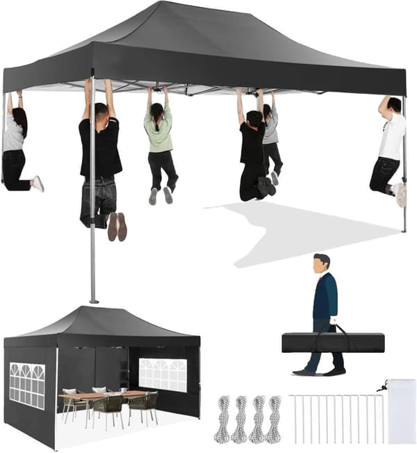 Pavillon, Vandtæt, Vindafvisende, Højdejusterbar,Sort, 3x4.5M