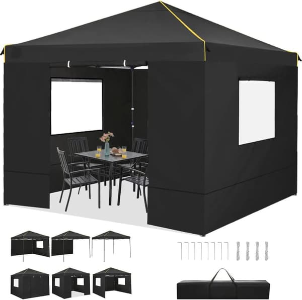 Gazebo, Vandtæt, Anti-UV, 4 Sidevægge,Sort, 3x3m