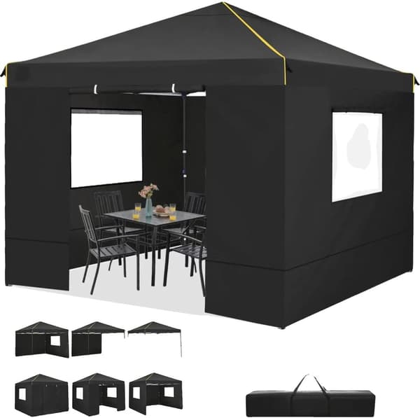 Gazebo, Vandtæt, Anti-UV, 4 Sidevægge,Sort, 3x3m