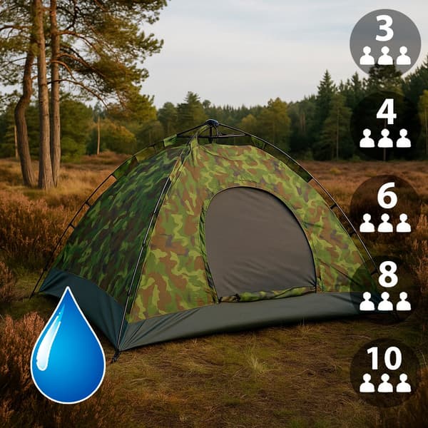 Quick-Up Camouflagetält för 3–8 personer Grön