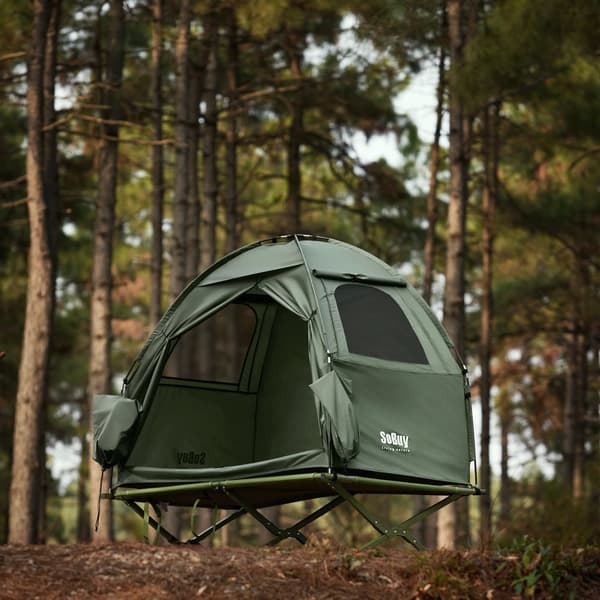 SoBuy Campingtält för 1 Person – Med Förvaring & Lampkrok, 2-i-1 Enkel Tält | 193x86x160cm Grön OGS32-II-GR