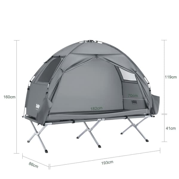 SoBuy Campingtält för 1 Person – Med Förvaring & Lampkrok, 2-i-1 Enkel Tält | 193x86x160cm Ljusgrå OGS32-II-HG