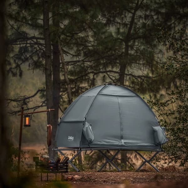 SoBuy Campingtält för 1 Person – Med Förvaring & Lampkrok, 2-i-1 Enkel Tält | 193x86x160cm Ljusgrå OGS32-II-HG
