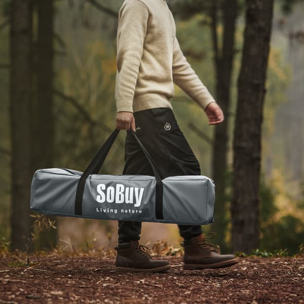 SoBuy Campingtält för 1 Person – Med Förvaring & Lampkrok, 2-i-1 Enkel Tält | 193x86x160cm Ljusgrå OGS32-II-HG
