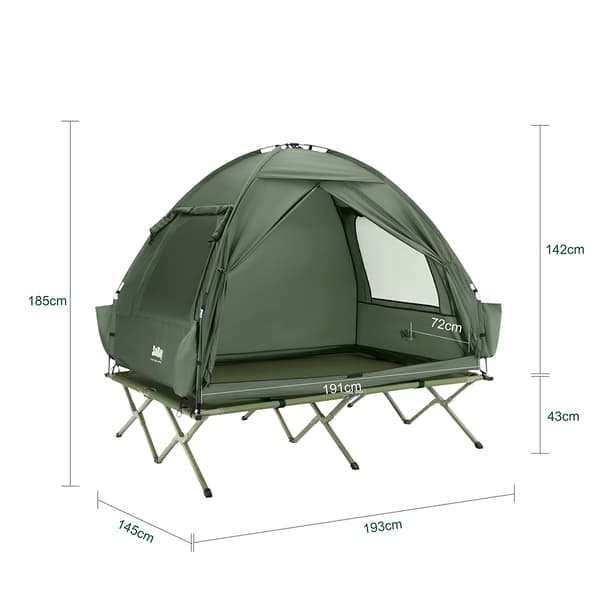 SoBuy Campingtält för 2 Personer – Med Fältsäng, 2-i-1 Tält | 193x145x185cm Grön OGS32-II-L-GR