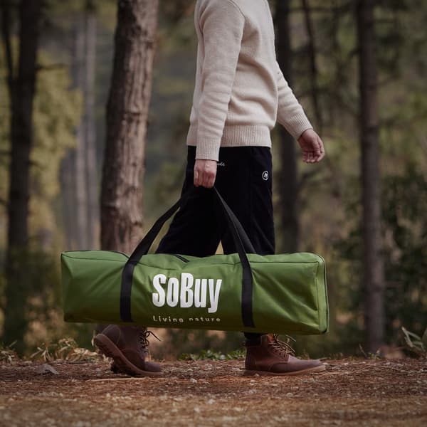 SoBuy Campingtält för 2 Personer – Med Fältsäng, 2-i-1 Tält | 193x145x185cm Grön OGS32-II-L-GR