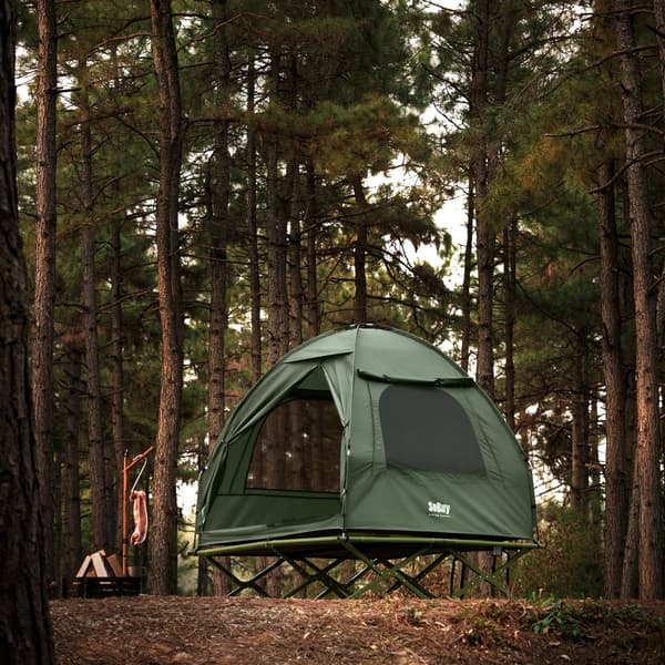 SoBuy Campingtält för 2 Personer – Med Fältsäng, 2-i-1 Tält | 193x145x185cm Grön OGS32-II-L-GR