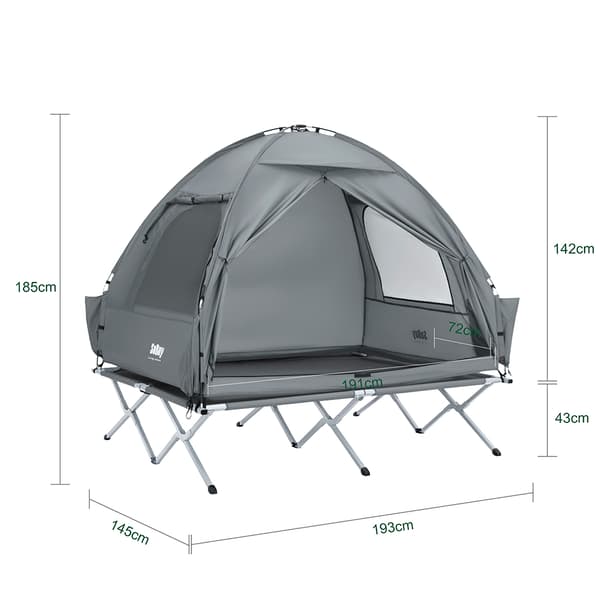 SoBuy Campingtält för 2 Personer – Med Fältsäng, 2-i-1 Tält | 193x145x185cm Ljusgrå OGS32-II-L-HG
