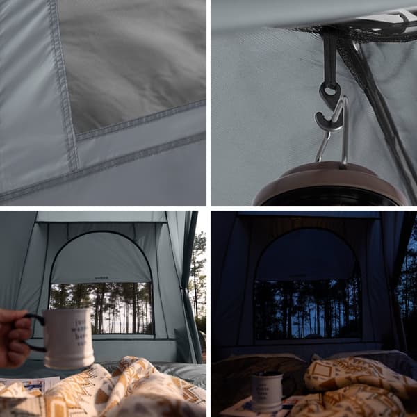 SoBuy Campingtält för 2 Personer – Med Fältsäng, 2-i-1 Tält | 193x145x185cm Ljusgrå OGS32-II-L-HG