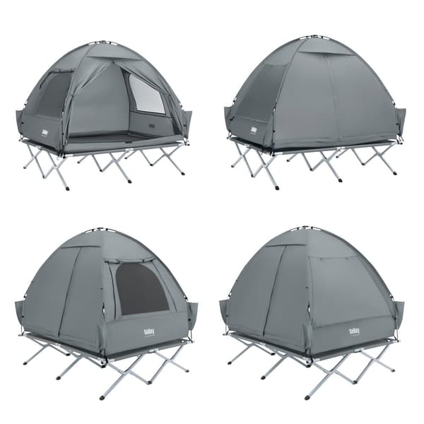 SoBuy Campingtält för 2 Personer – Med Fältsäng, 2-i-1 Tält | 193x145x185cm Ljusgrå OGS32-II-L-HG