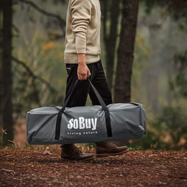 SoBuy Campingtält för 2 Personer – Med Fältsäng, 2-i-1 Tält | 193x145x185cm Ljusgrå OGS32-II-L-HG