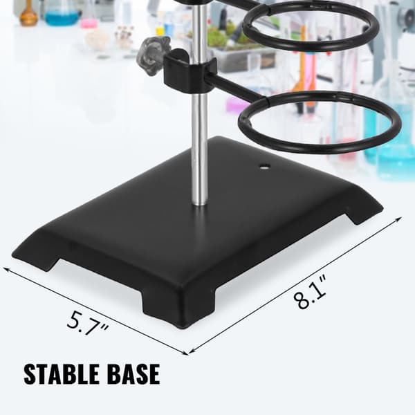 laboratoriestödstativ med 3 justerbara klämmor och 3 runda bågar i olika storlekar, stabil bas, lätt att montera