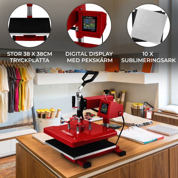 38cm Svängbar Värmepress Transfer Transferpress Sublimering Värmetryck Platt Pekskärm Bläck Vinyl 250°C DIY T-shirt GRATIS Sublimeringsark