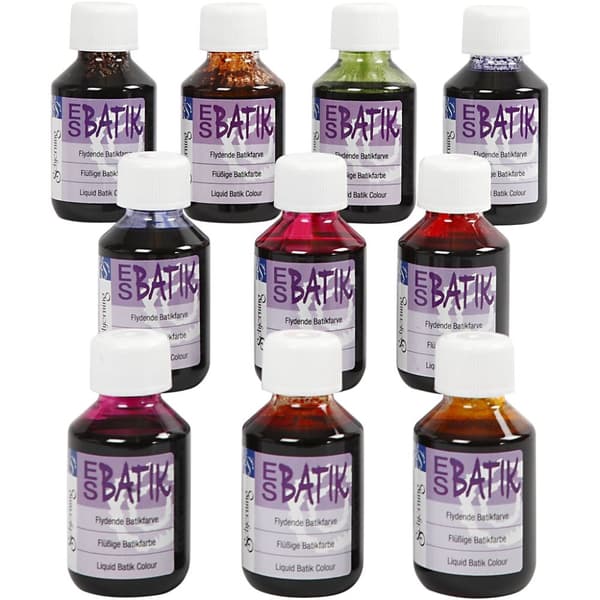 Batikfarve, ass. farver, 10x100 ml/ 1 pk.
