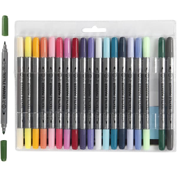 Tekstiltusj, suppl. farger, strek 2,3+3,6 mm, 20 stk./ 1 pk.