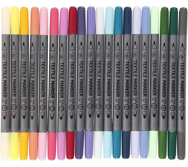Tekstiltusj, suppl. farger, strek 2,3+3,6 mm, 20 stk./ 1 pk.