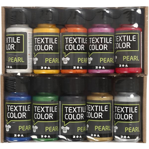 Textilfärg Pearl - 10 Mixade Färger - 10x50ml