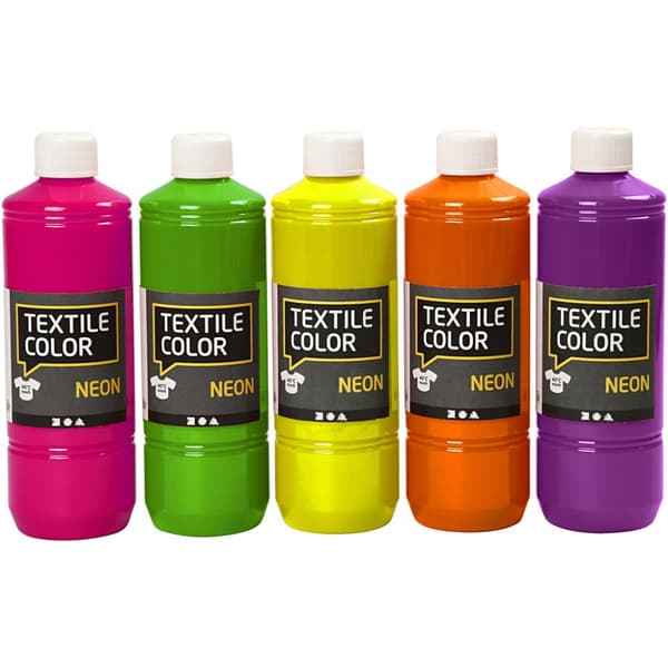 Textil Färg Neon - Mixade färger - 5x500ml