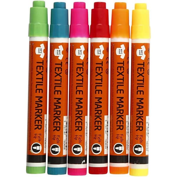 Textilpennor - 6 st - Neonfärger - Spets 2-4 mm