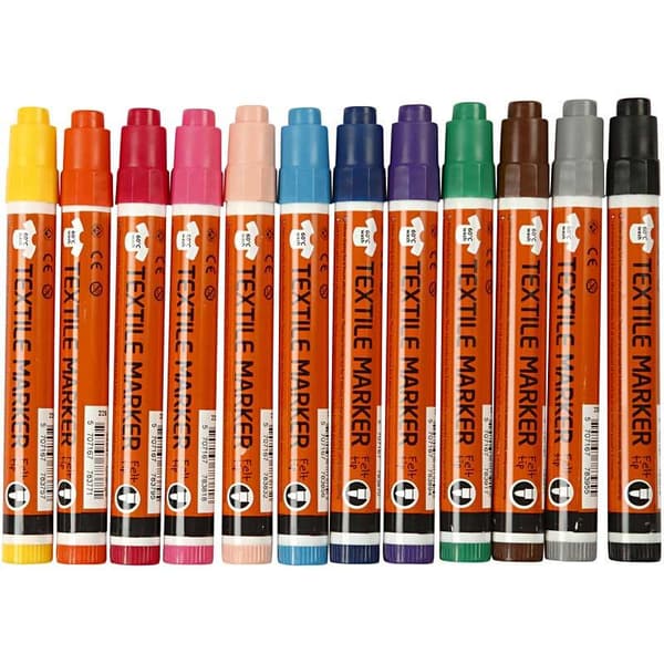 Textilpennor - 12  st - Basfärger - Spets 2-4 mm