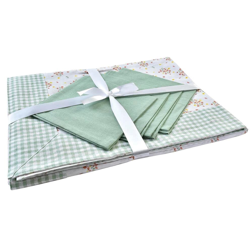 Bordslinneset DKD Home Decor Virágok Polyester Bomull Grön (150 x 150 x 0,5 cm)