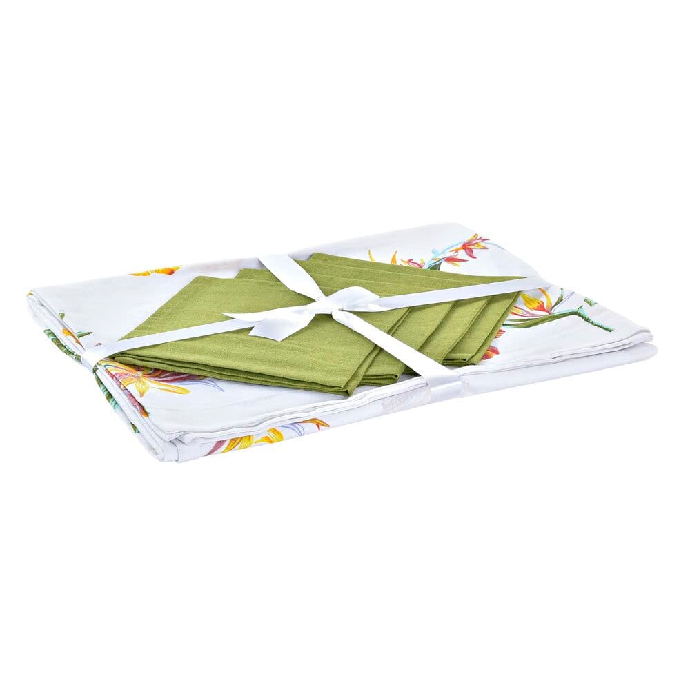 Bordslinneset DKD Home Decor Tropiskt Polyester Bomull Grön (150 x 150 x 0,5 cm)