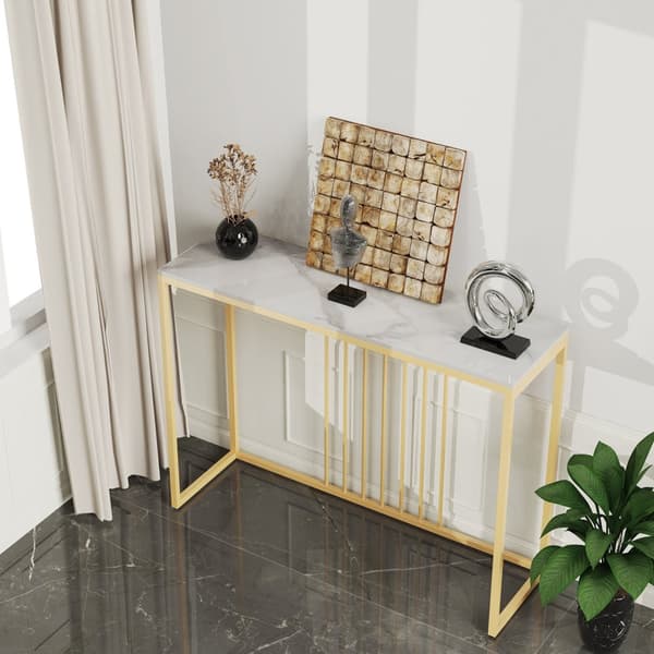 Konsolbord, Marmorbordplade, Guldfarvet Metalramme