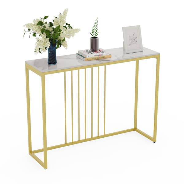 Konsolbord, Marmorbordplade, Guldfarvet Metalramme