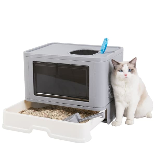 Kattlåda, Helt Innesluten, Hopfällbar, grå