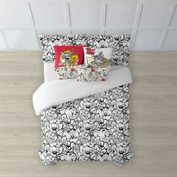 Play Fabrics Nordic Taske Med Bomuldsknapper Til Tom & Jerry Black & Withe 105 180x240 Cm