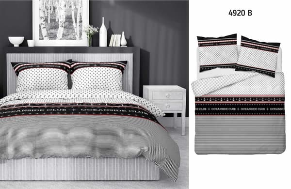 Satin sängkläder 220x200 vit svart marin 4920 B Hem Satin 81