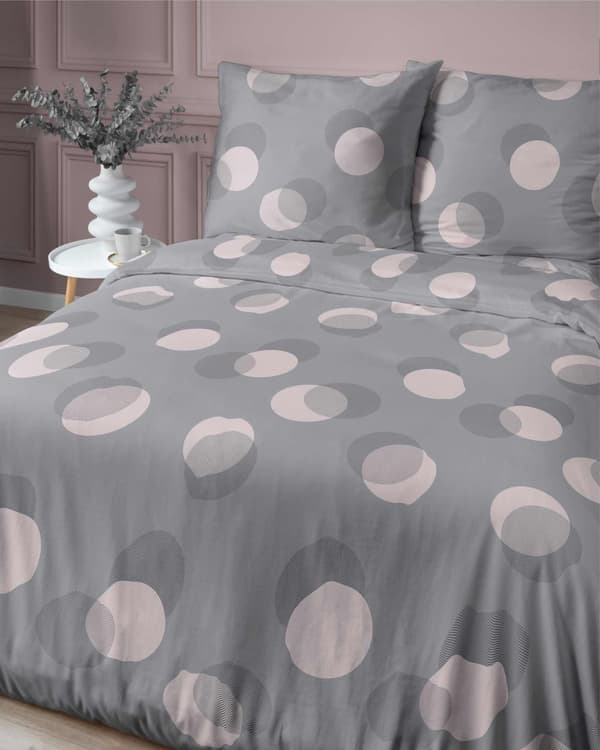 Satin sängkläder 220x200 grå cirklar 4921 B Hem Satin 81