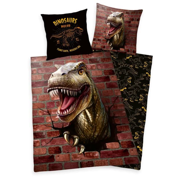 Sängkläder i bomull 140x200 Dino 3D brunt örngott 70x90 H24