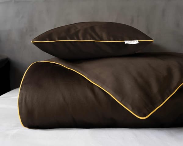 Satin sengetøj 140x200 brun espresso med kanter med et pudebetræk 70x80 Mako Satin 62