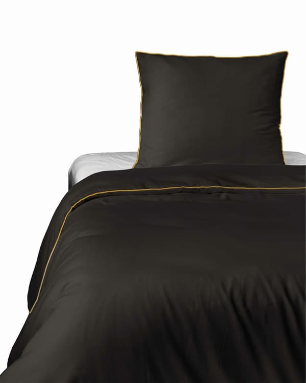 Satin sengetøj 140x200 brun espresso med kanter med et pudebetræk 70x80 Mako Satin 62