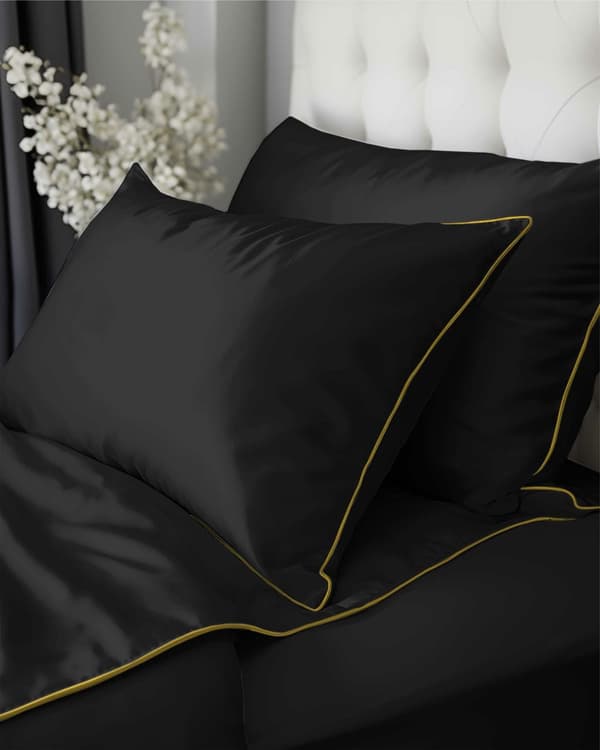 Satin sengetøj 160x200 sort med rør Mako Satin 62