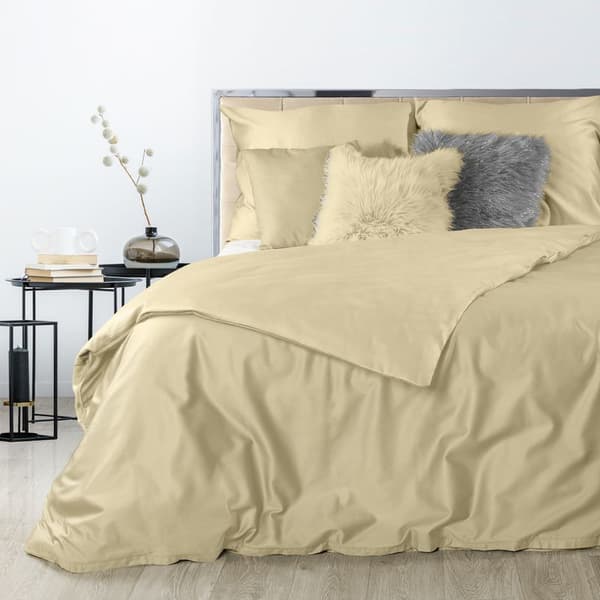 Satin sengetøj 140x200 Nova beige, ensfarvede Euro gardiner