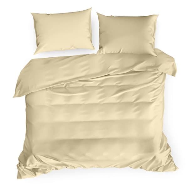 Satin sengetøj 140x200 Nova beige, ensfarvede Euro gardiner